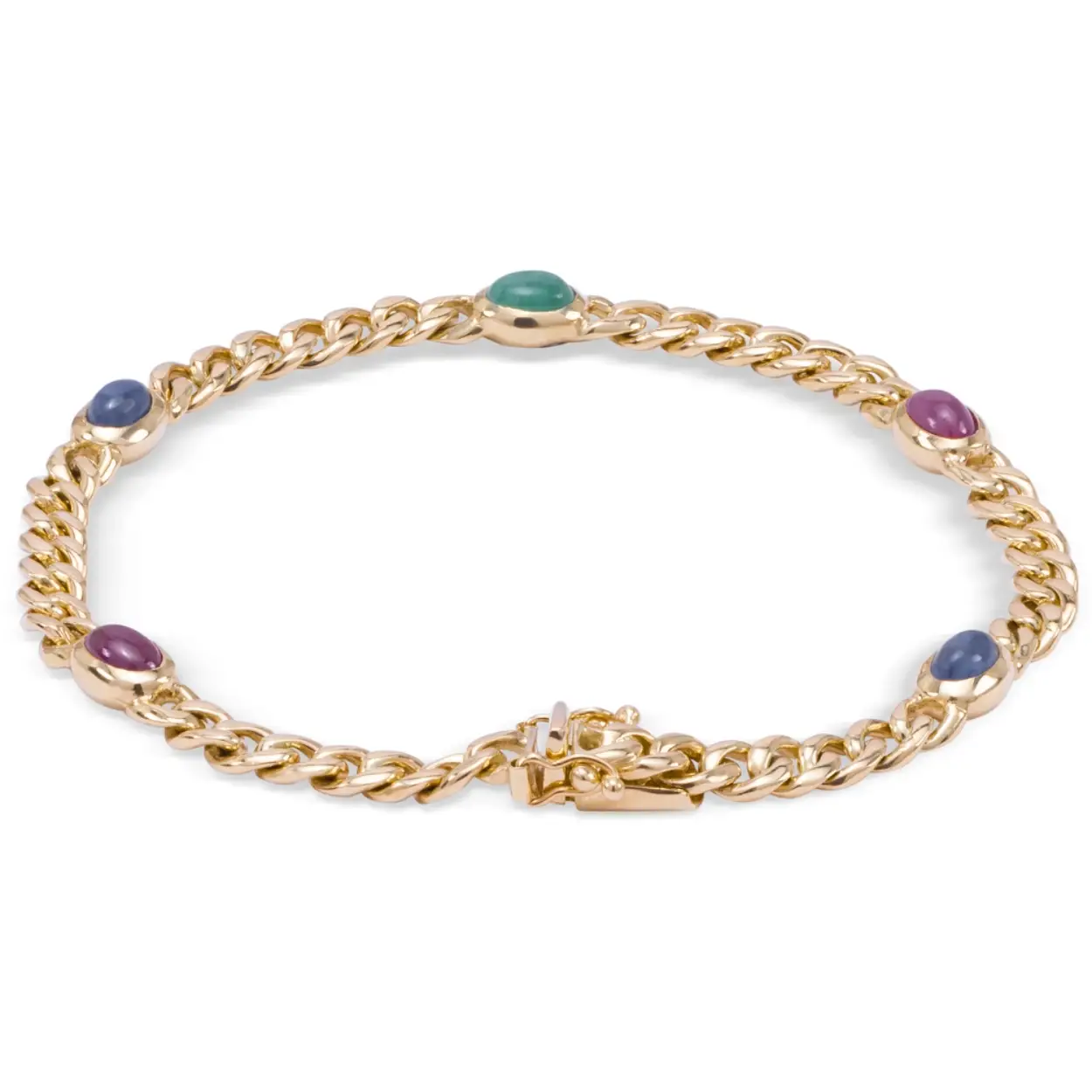 Monzario 14krt gouden gourmet armband met Smaragd Saffier en Robijn
