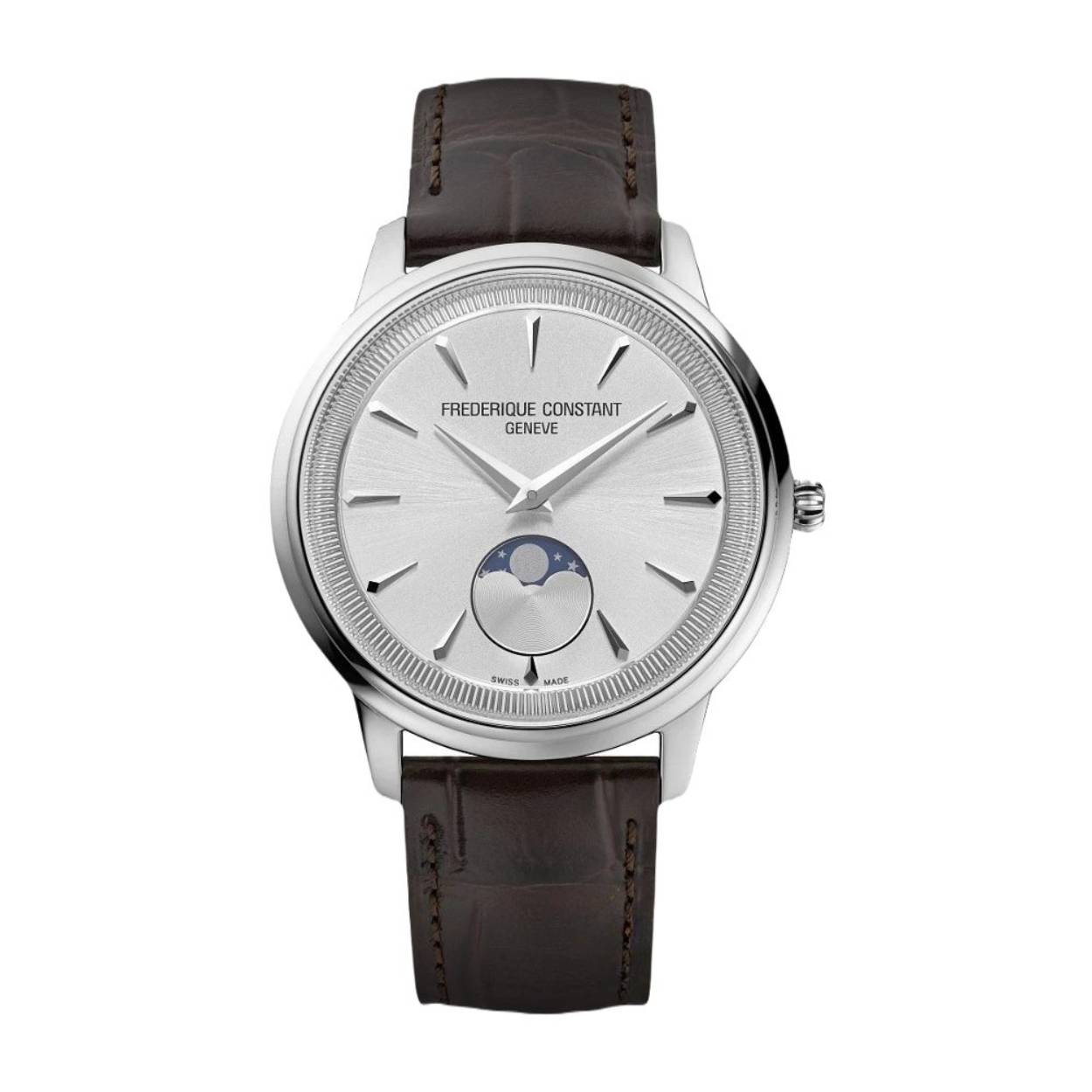 Dit Frederique Constant horloge behoort tot de Classics collectie. 

Referentienummer: FC-206S3S6 

Dit Frederique Constant Classics horloge is uitgerust met een quartz uurwerk. De kast is gemaakt van staal en de band van leer. Het horloge heeft een diameter van 37 MM en is getest op een waterdichtheid van 5 ATM / 50 M. De wijzerplaat is voorzien van een maanfase op 6 uur. De wijzerplaat met maanfase weergave en de donker bruine band maken dit horloge geschikt voor iedere gelegenheid. Het horloge heeft een krasvrij saffierglas.