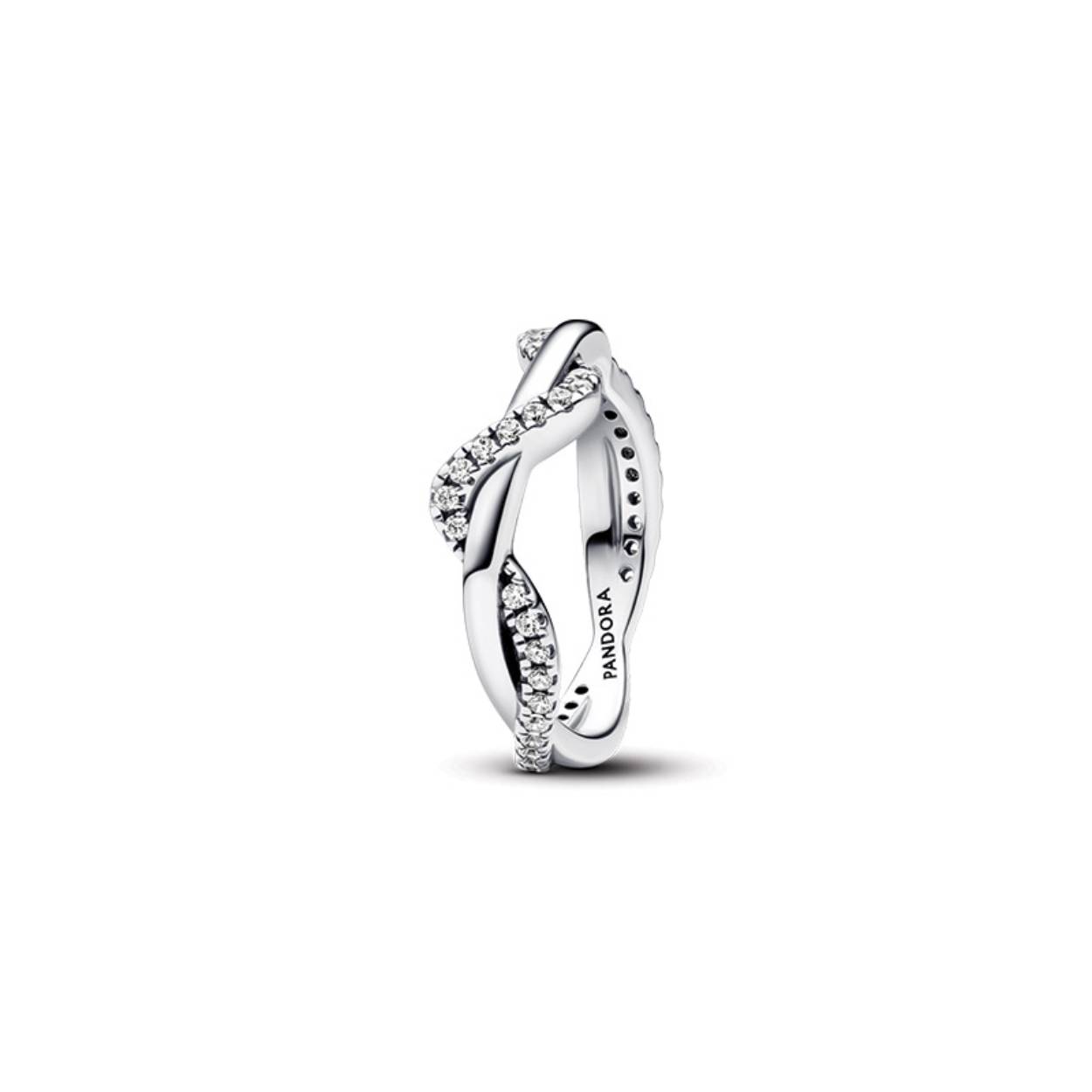 Double Wave Sterling Zilver Ring met heldere kubieke zirkonia