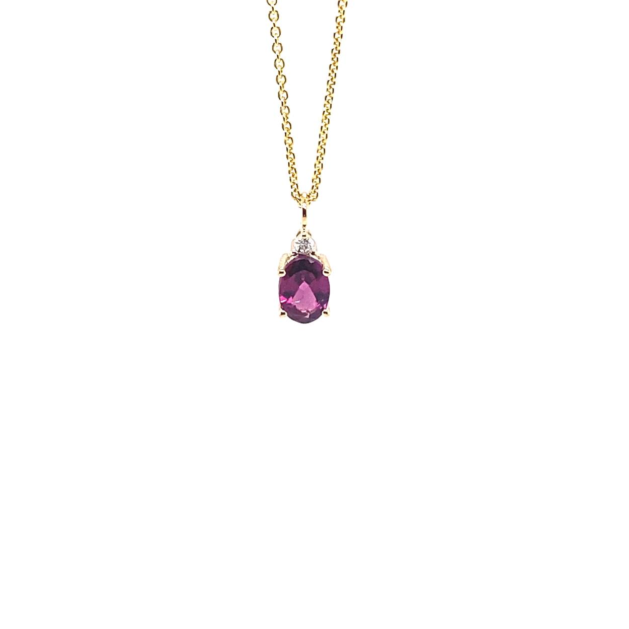 14krt geelgouden collier met rhodliet en diamant