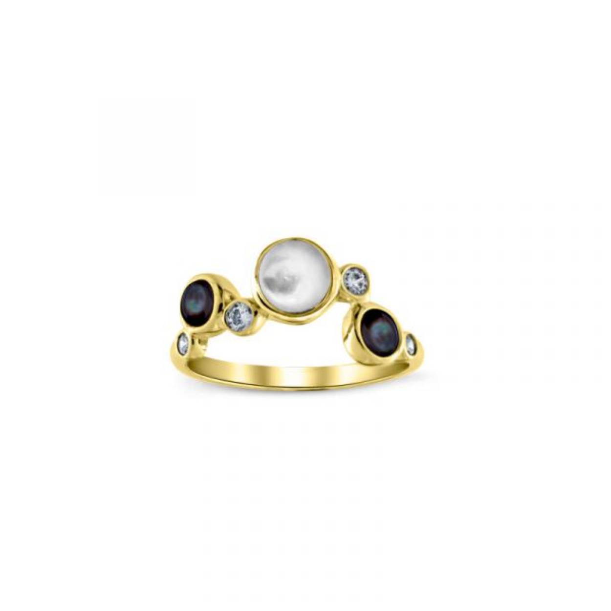 ETERNO PIETRE DANZANTI BLACK &MOP GOLDPLATED RING MET ZIRKONIA’S 