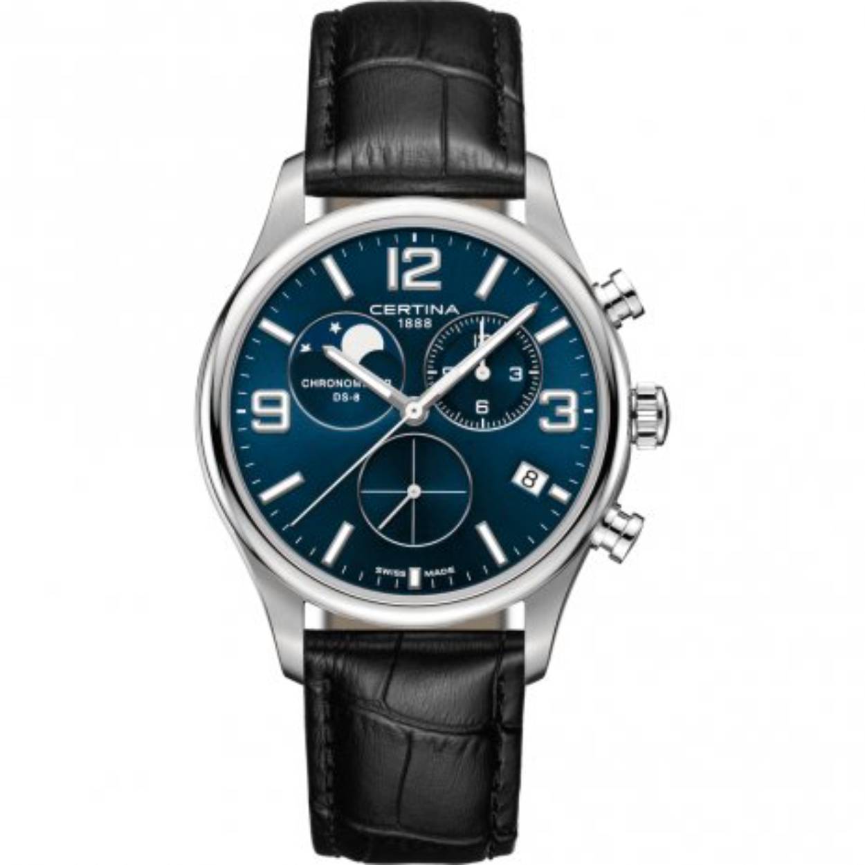 De maanfase - een van de meest klassieke complicaties bij het maken van horloges - ziet er op deze chronograaf bijzonder modern en minimalistisch uit. De COSC-gecertificeerde kwartschronometer heeft ook stijlvolle kleurencombinaties die het harmonieuze ontwerp prachtig accentueren.