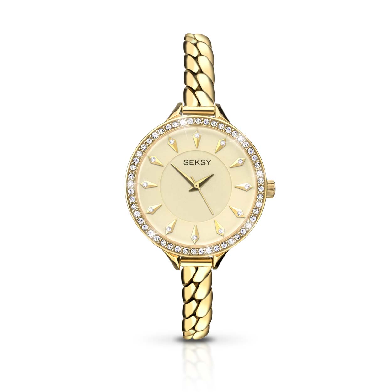 Sekonda SEKSY dames horloge.
Kast maat: 35 mm
Kast materiaal; Goudkleurig alloy
Kast dikte; 09 mm
Uurwerk: Quartz Japans
Glas: Mineraal
Waterdichtheid; 0 bar
Horlogeband; Gold messing
Maat aansluiting band; 08 mm
Wijzerplaat; Goudkleurigmet goudkleurige aanduidingen
Lichtfunctie; Nee