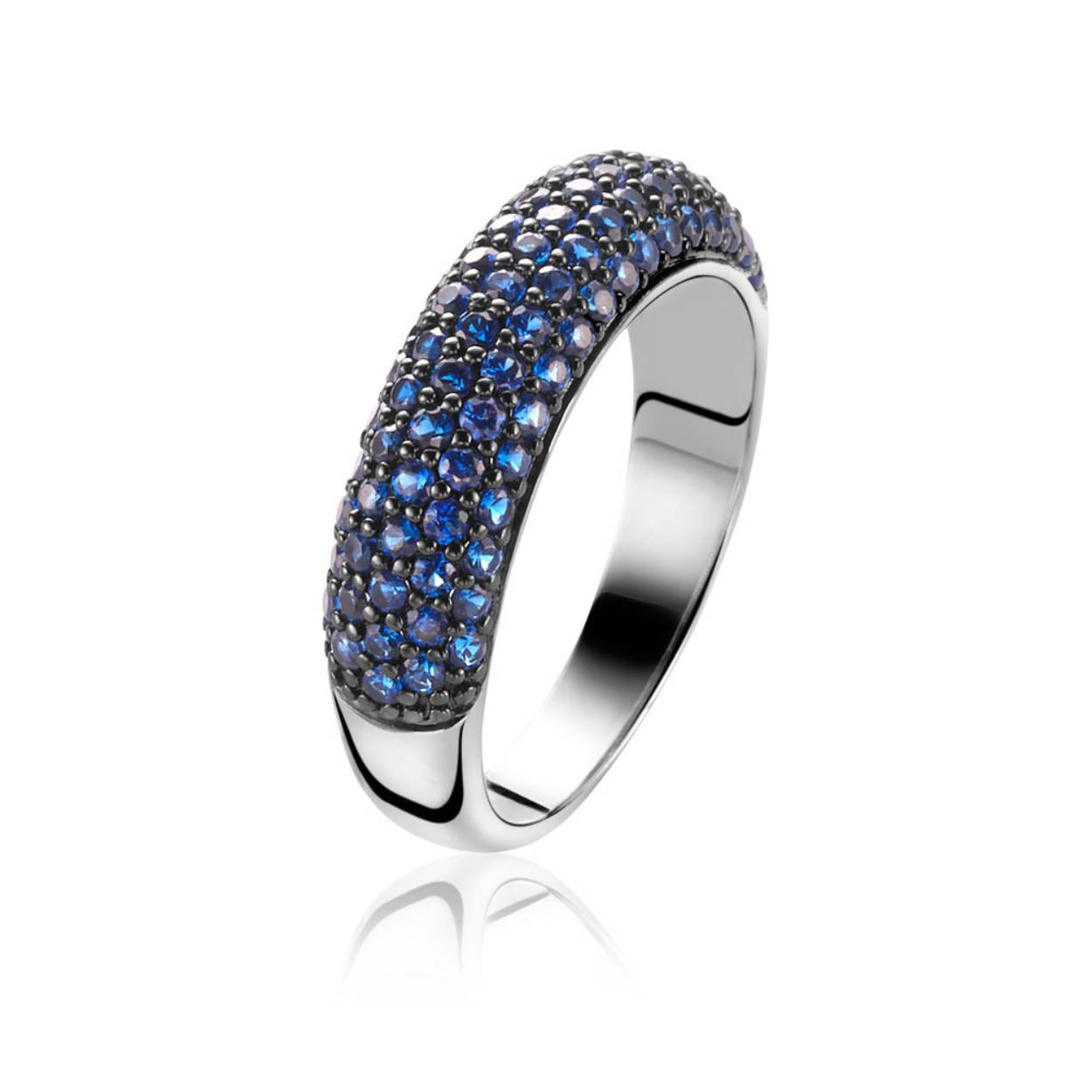 zilveren ring met blauwe zirconia's