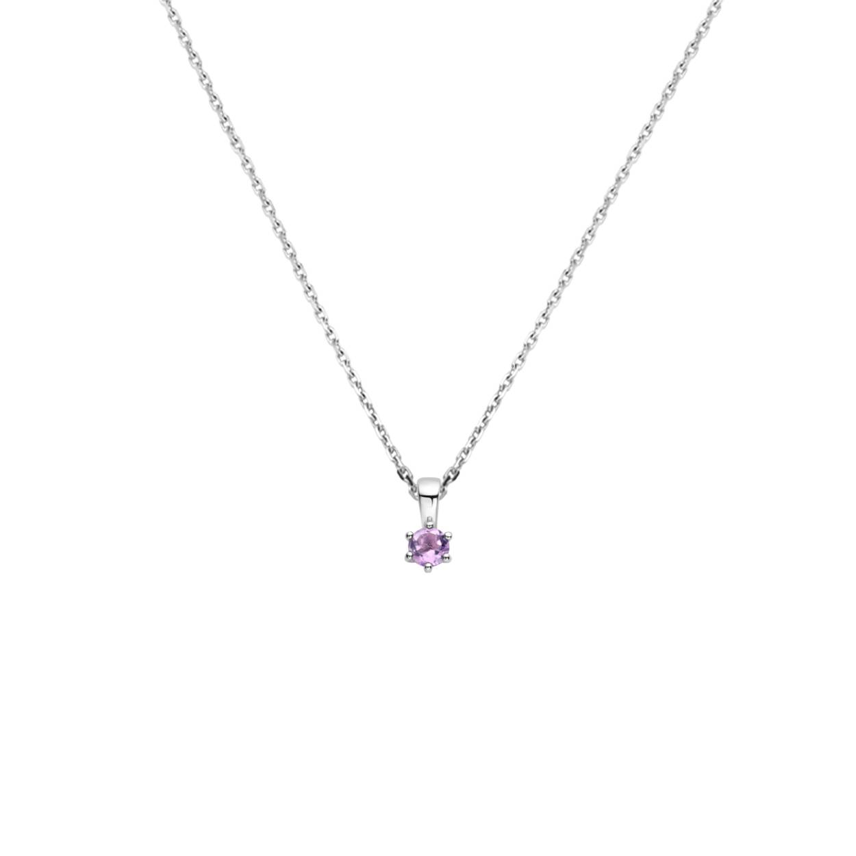 Gerhodineerd 925 zilveren collier met een geboortesteen hanger. Het collier heeft een draaglengte van 41cm en een extensie van 4cm. De schakelbreedte is 1.1mm. Uitgevoerd met een karabijn sluiting.