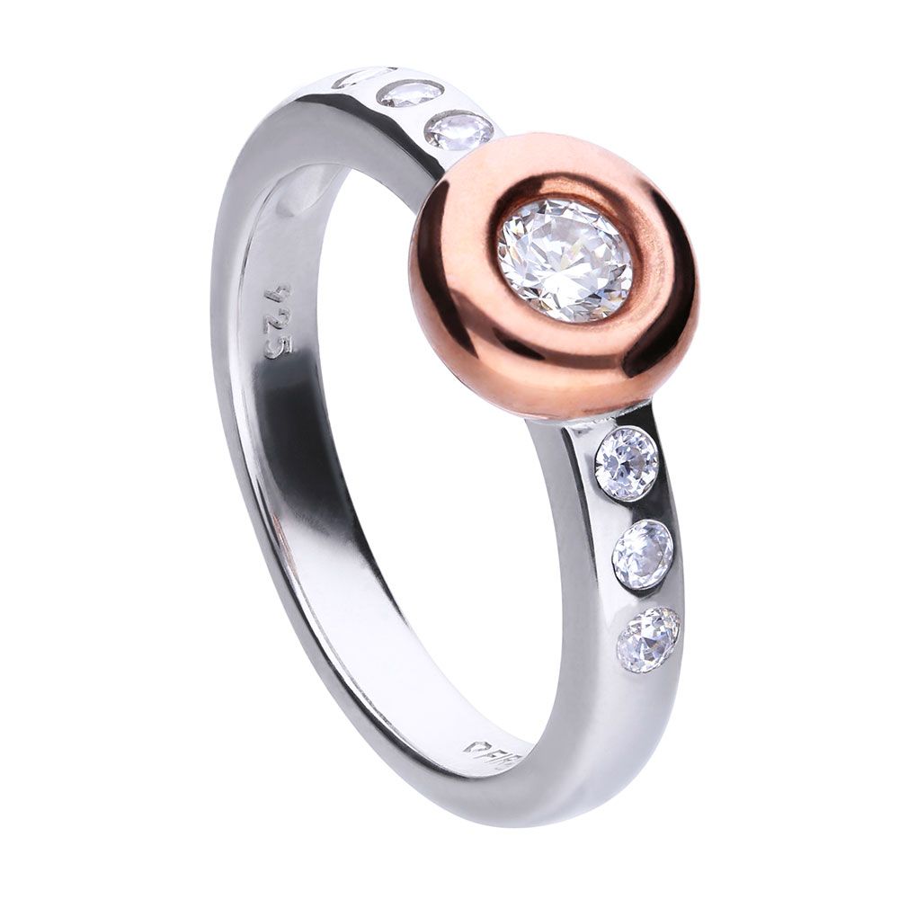 Zilveren Diamonfire ring met rosé kleurige kast.