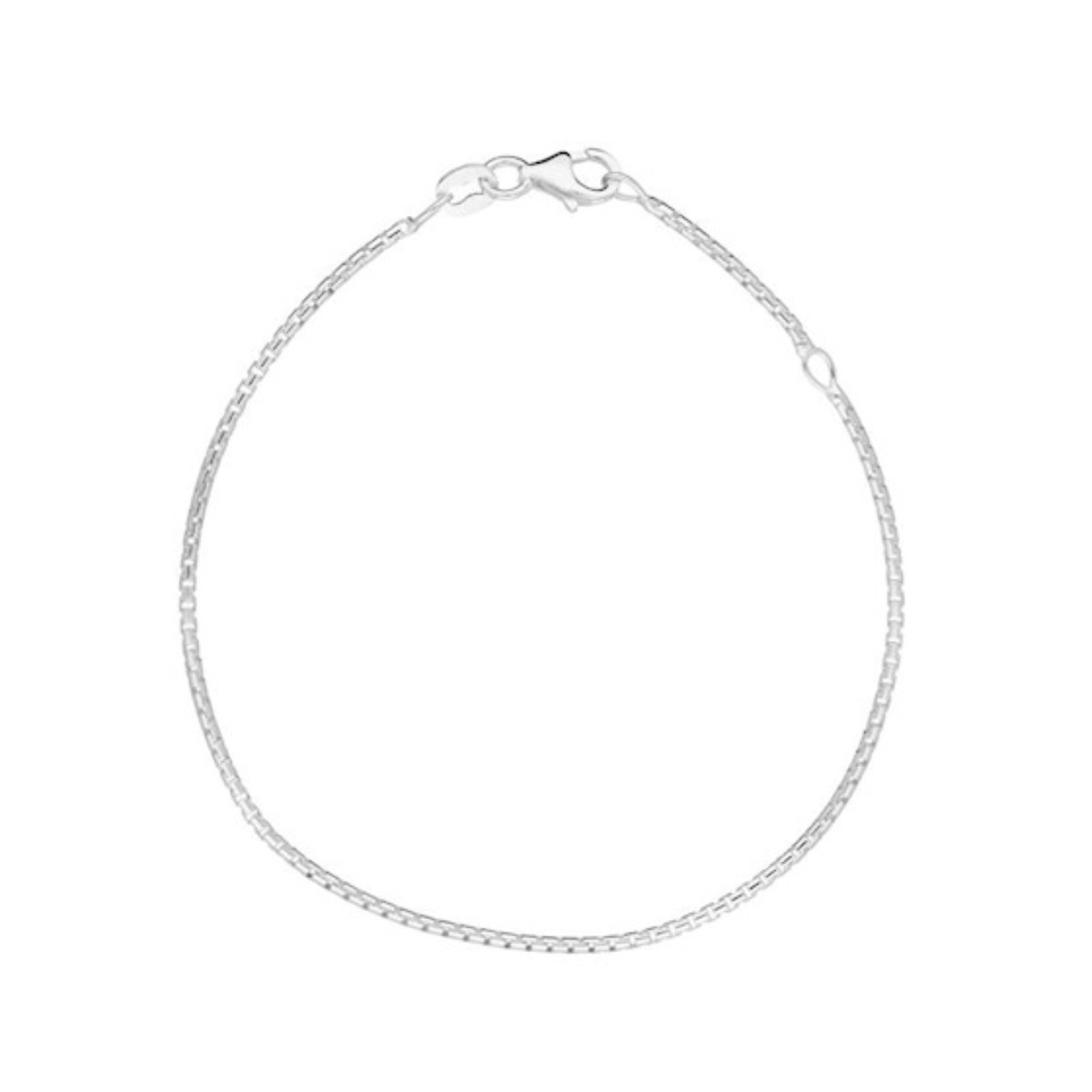 Zilveren armband met venetiaanse schakel. De lengte van de armband is 17 met 2 centimeter extensie. De breedte is 1,4 millimeter.