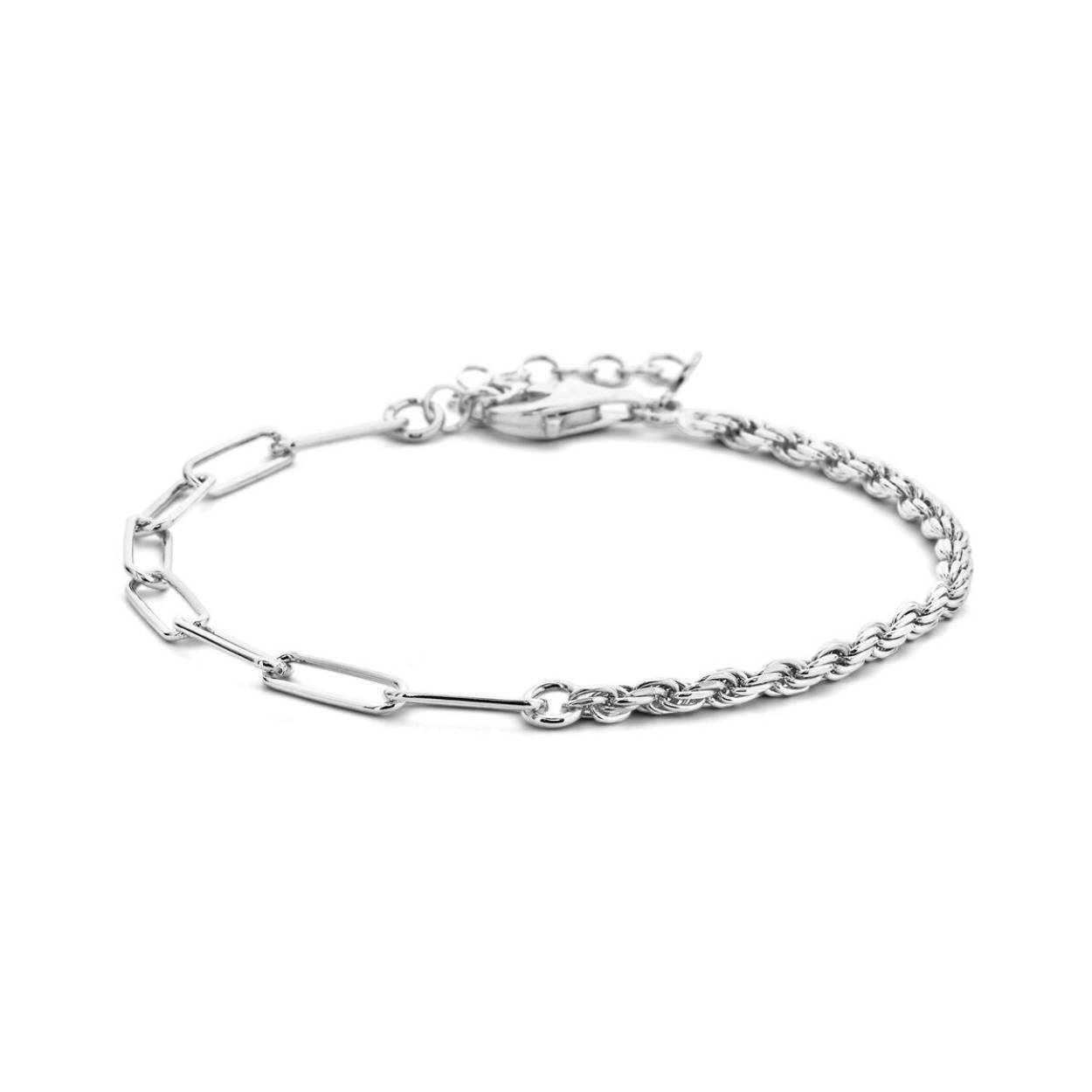 Gerhodineerd 925 zilveren armband met schakelbreedtes van 2.5 en 3.5mm. De armband heeft draaglengte van 16cm en een extensie van 3cm. Uitgevoerd met een karabijn sluiting.