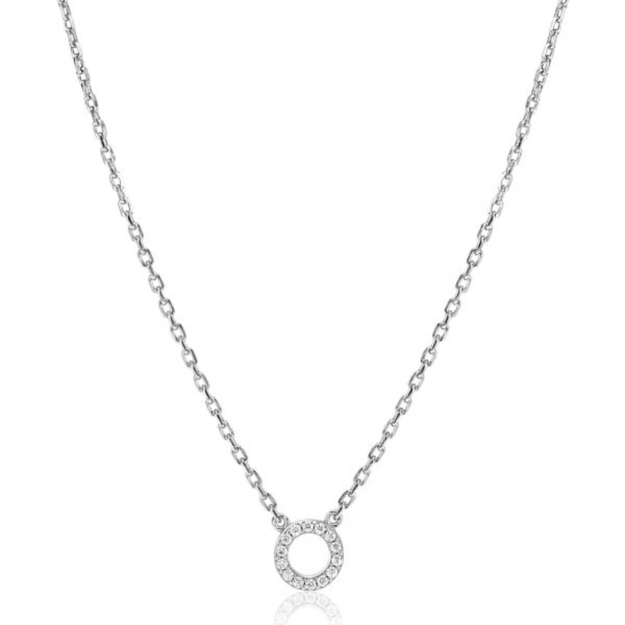 ZINZI zilveren ketting met open rondje (7,5mm) bezet met witte zirconia's 40-45cm ZIC2550
