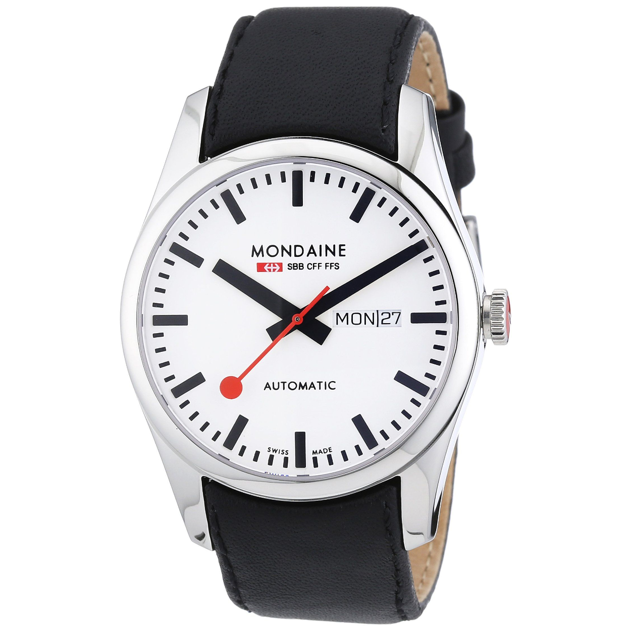 Mondaine hph rond retro automaat witte plaat 42 cm.