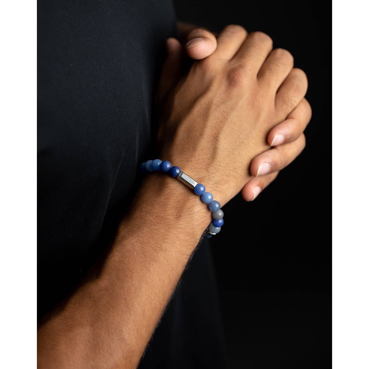 Gemini 8 mm armband met blauwe aventurijnstenen. Blauwe Aventurijn zou je een heldere kijk op zaken geven en je helpen bij het maken van lastige keuzes.