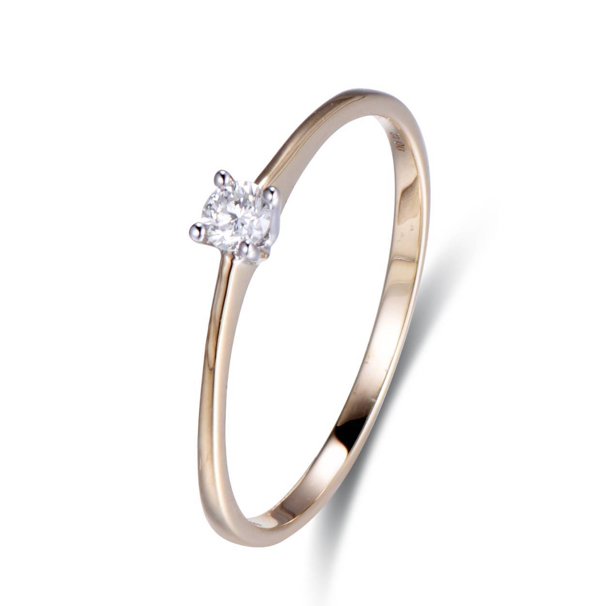 14k bicolor solitaire met diamant 0.15 crt