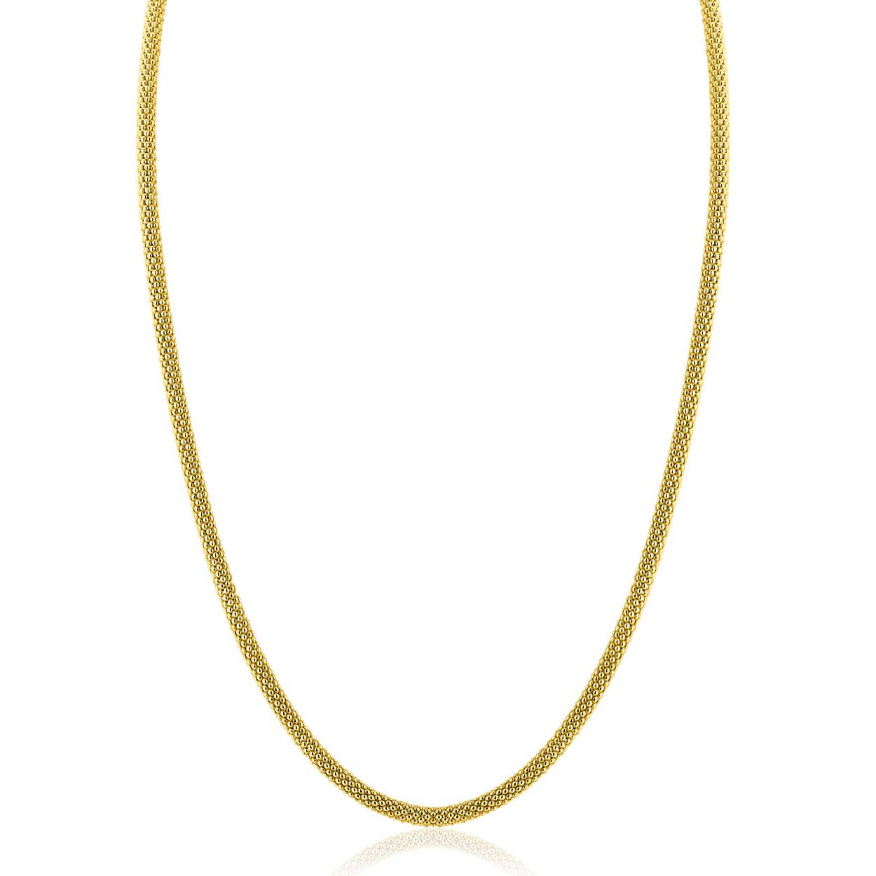 ZINZI gold plated zilveren popcorn schakel-ketting. De schakel is 3mm breed. De lengte van de ketting is 42cm. De ketting is vervaardigd van eerste gehalte zilver (925) en extra geel verguld.