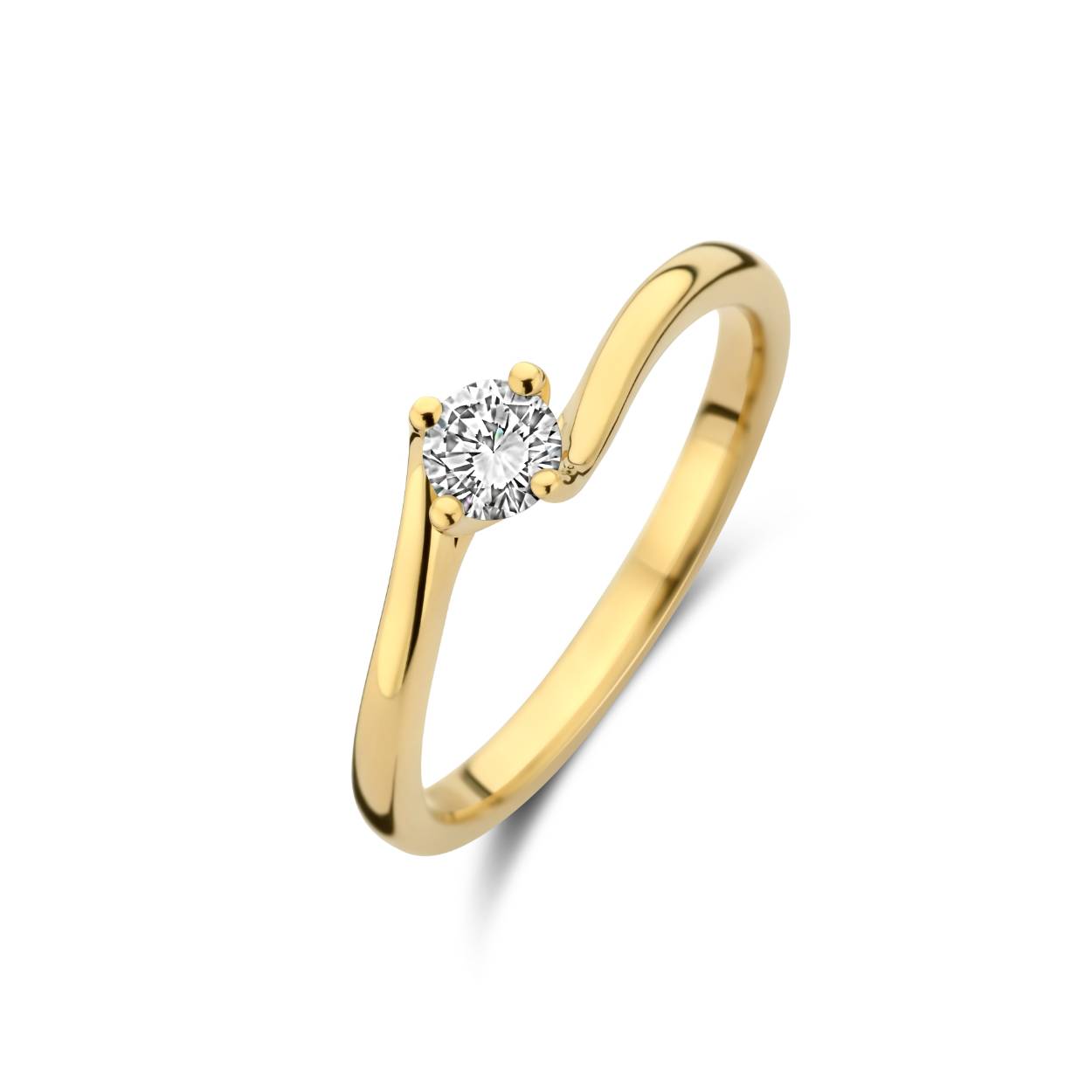 Deze tijdloze 14 karaats gouden slag solitair ring, model FLUENTE, bevat een schitterende briljant geslepen diamant. Model FLUENTE is geschikt voor elke hand en perfect voor iedere gelegenheid. 

Briljant kwaliteit : Kleur G / VSI zeer kleine insluitsels