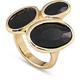 GOUDEN RING MET 3 GROTE OVALE DOZEN EN 3 ZWARTE KRISTALLEN