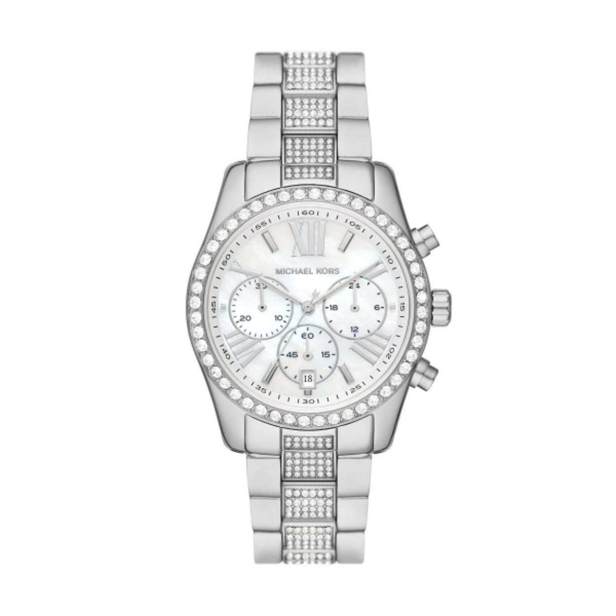 Zilverkleurige Michael Kors, met zirkonia in de kast, chrono, quartz