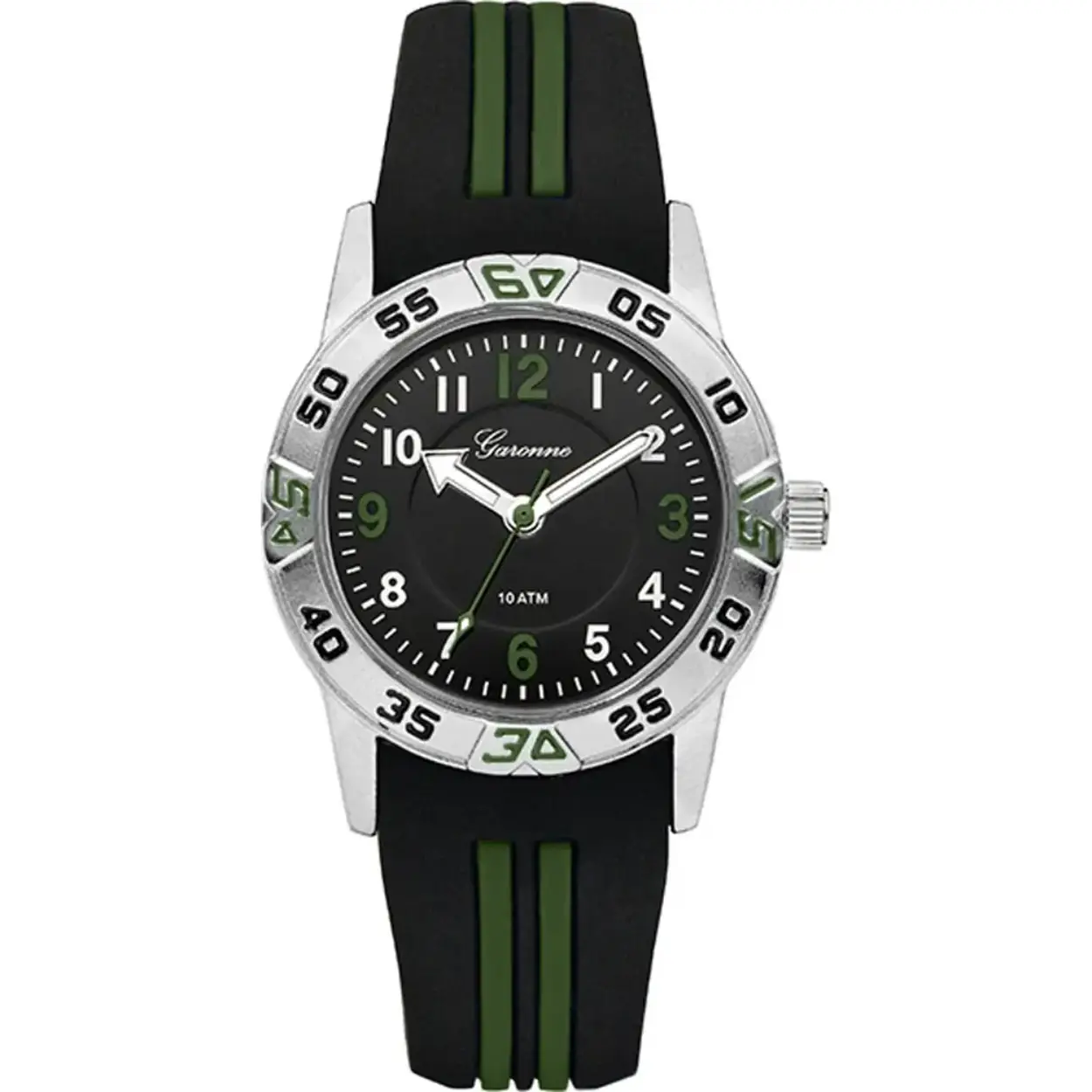 Dit is een horloge van het merk Garonne gemaakt voor jongens.
De specificaties zijn als volgt:
Kastmaat: 31 mm
Kastdikte: 9 mm
Bandlengte: 180
Bandbreedte: 17
Waterdichtheid: 10 ATM / 100 Meter / 330 Feet