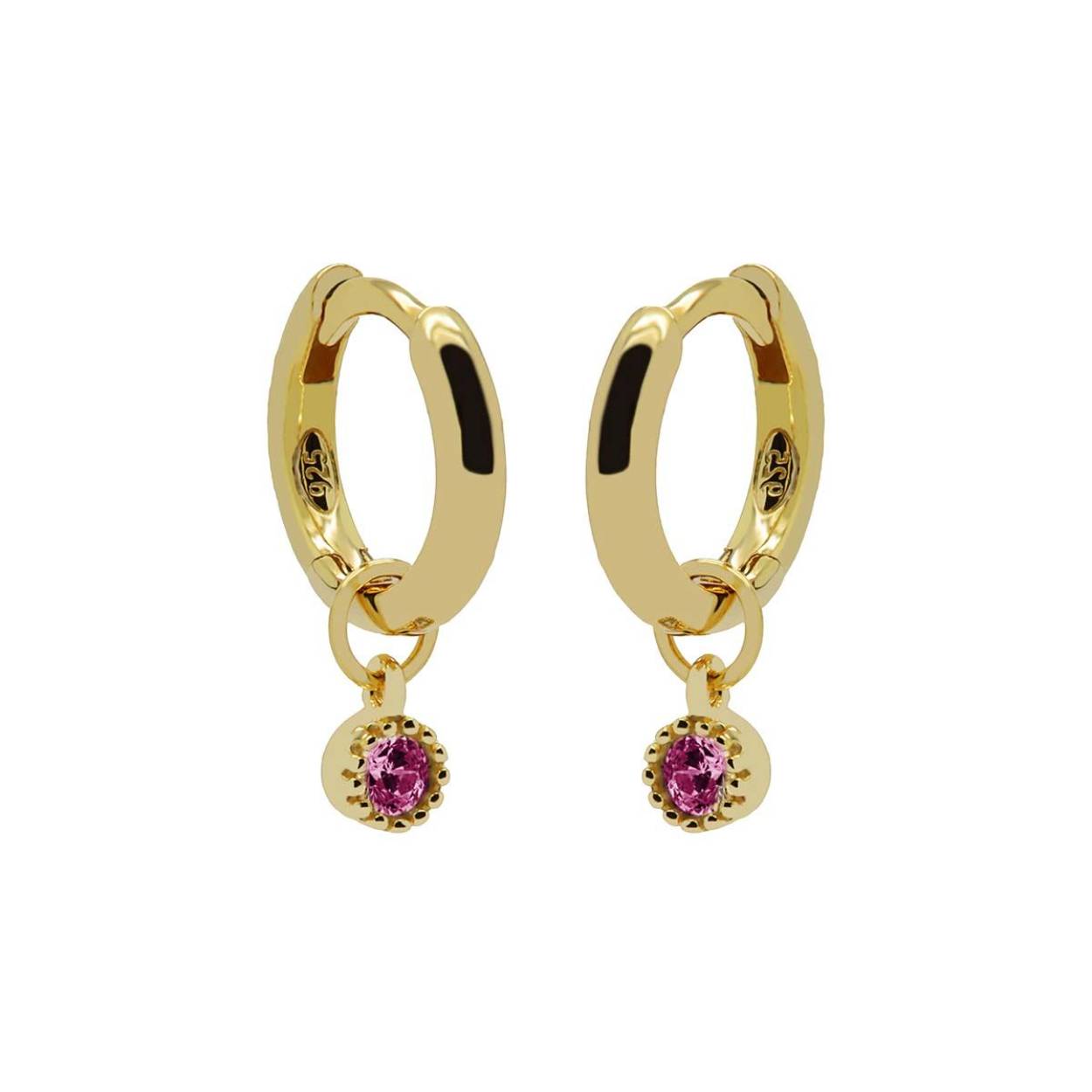 Hinged Hoops Symbols Dotty Zirconia RUBY RED Goldplated 12MM