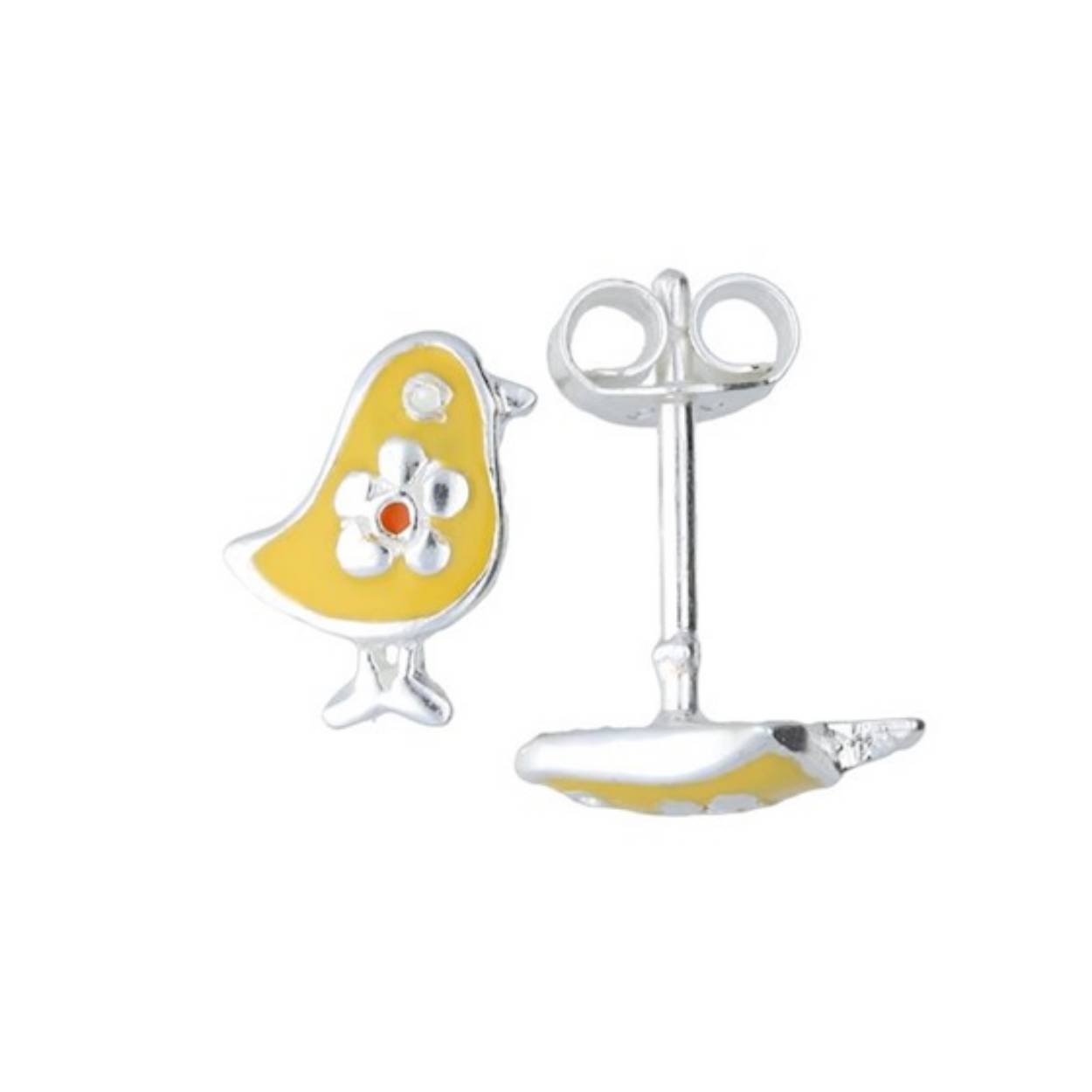 Zilveren oorknoppen Eend met email.
Breedte: 6.0 mm. Hoogte: 10 mm.