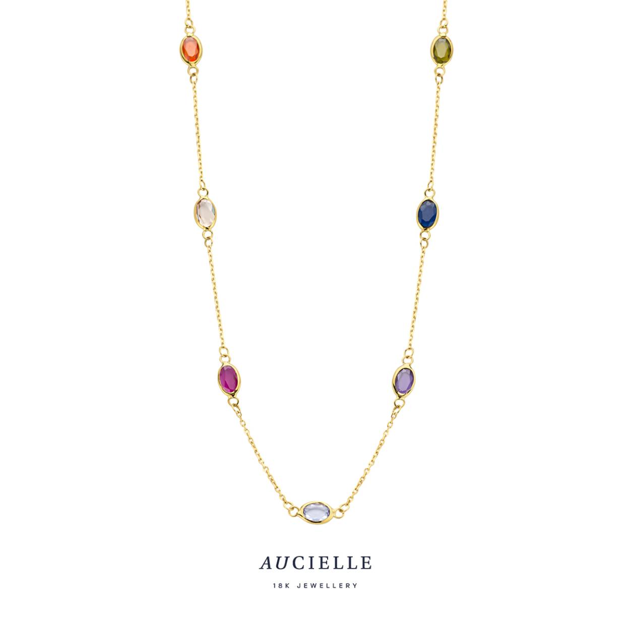 Aucielle collier goud 18k met kleursteentjes