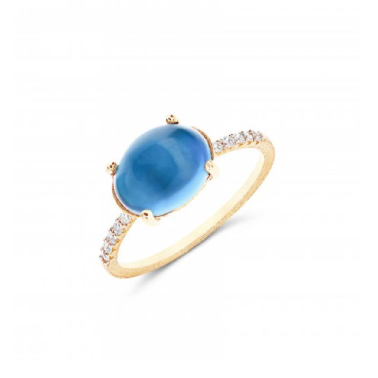 Als er één steen is die ons meeneemt naar de diepblauwe oceaan, dan is het wel de London Blue Topaz. Deze prachtige ring is gemaakt van 18-karaats goud, diamanten en London Blue Topaz, met een minimalistische en eigentijdse stijl.