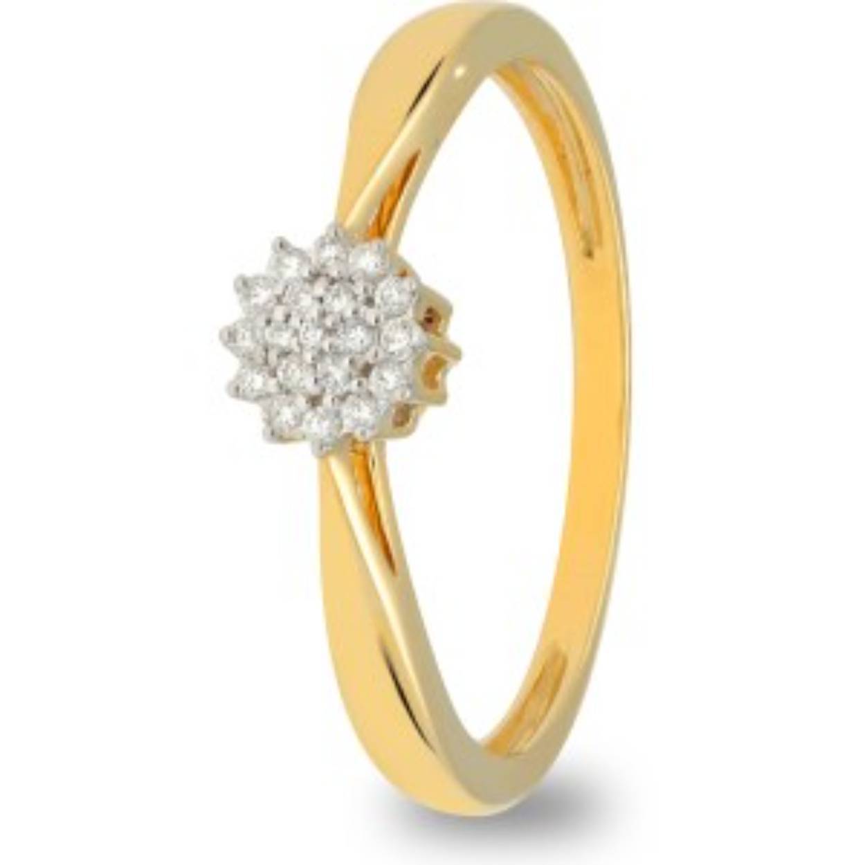 Deze gouden rozet ring is gemaakt van 14 karaat geelgoud en de prachtige diamanten, briljant geslepen zijn gezet in een witgouden zetting. Deze set kunt u ook compleet maken met bijpassende oorknoppen en hanger.