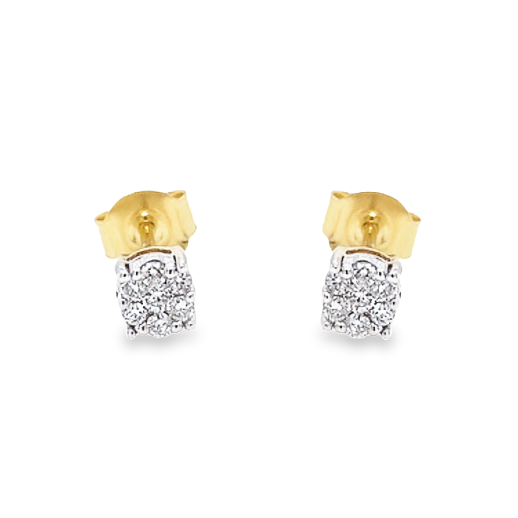 Gouden Bi Color Oorstekers met Illusion Zetting 0.18 ct