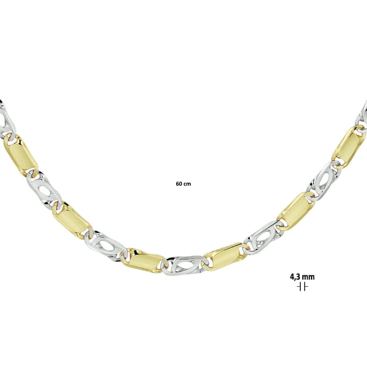 14.kt bi-colour gouden valkenoog collier 60 cm