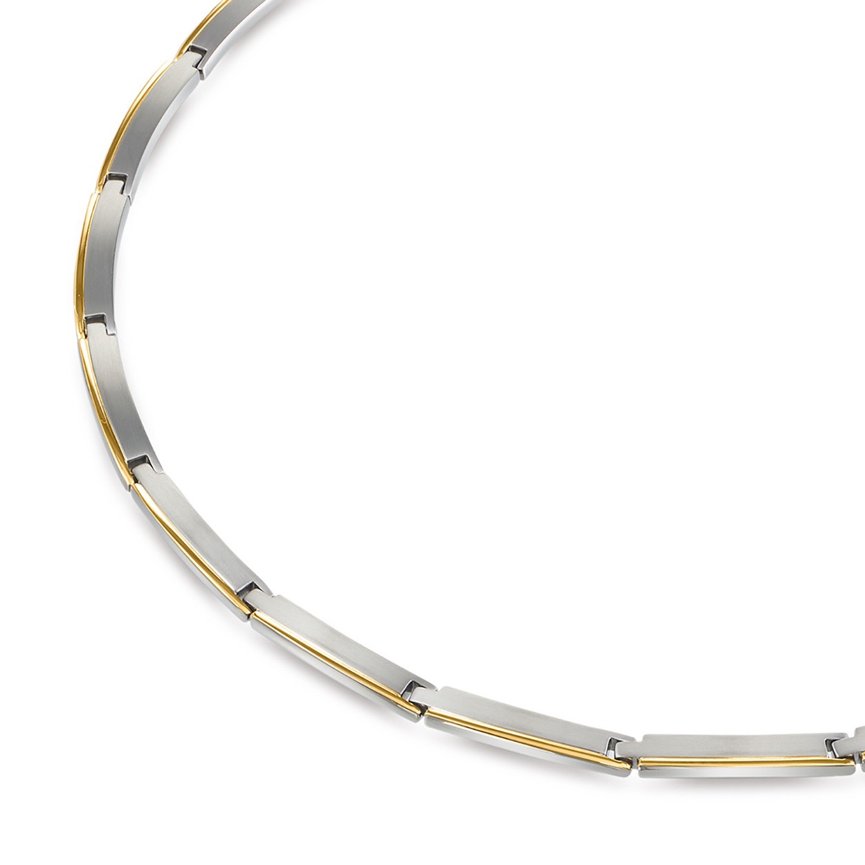Boccia collier van titanium schakels met een subtiel goudkleurig randje. Sieraden van titanium zijn 100% huidvriendelijk.