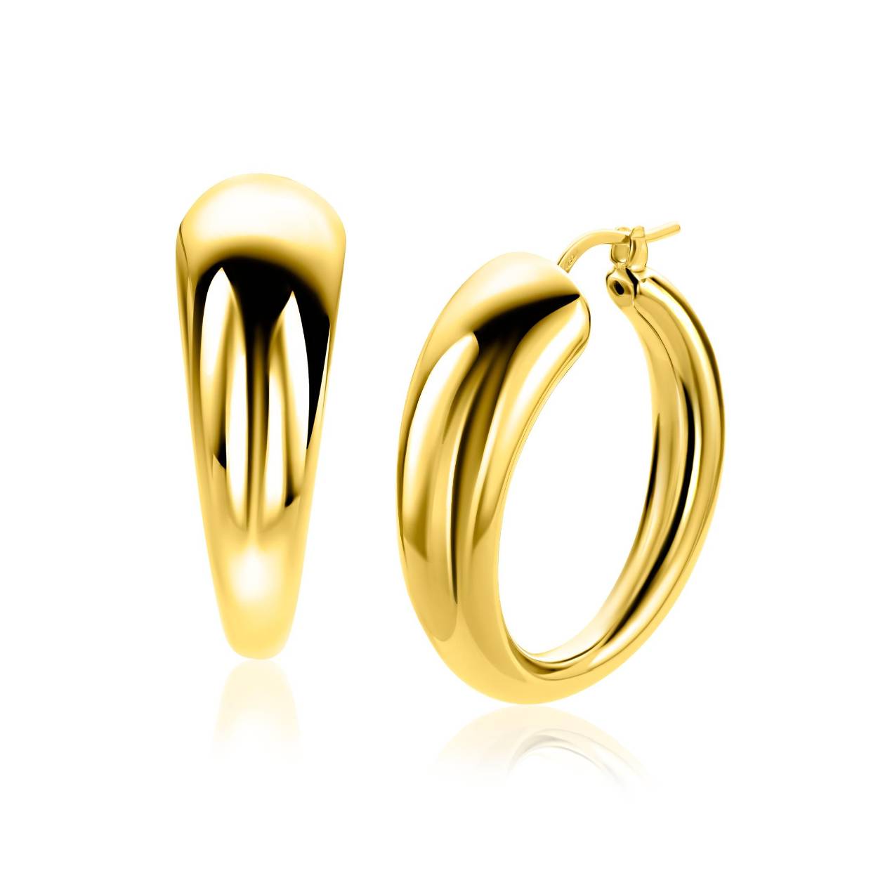 goldplated zilveren oorringen met een bolle aflopende vorm en handige bovensluiting