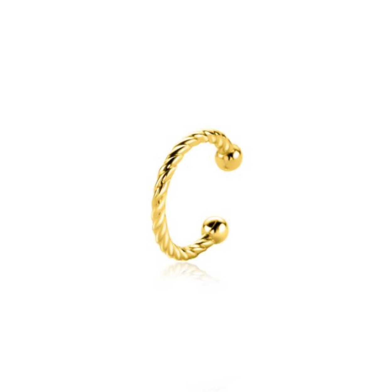 ZINZI gold plated zilveren ear cuff met gedraaide buis. Gemakkelijk om je oorschelp te klemmen. Voor een opvallende look zónder dat je er een extra gaatje voor hoeft te laten schieten. Vervaardigd van eerste gehalte zilver (925) en voorzien van een extra geel vergulding.