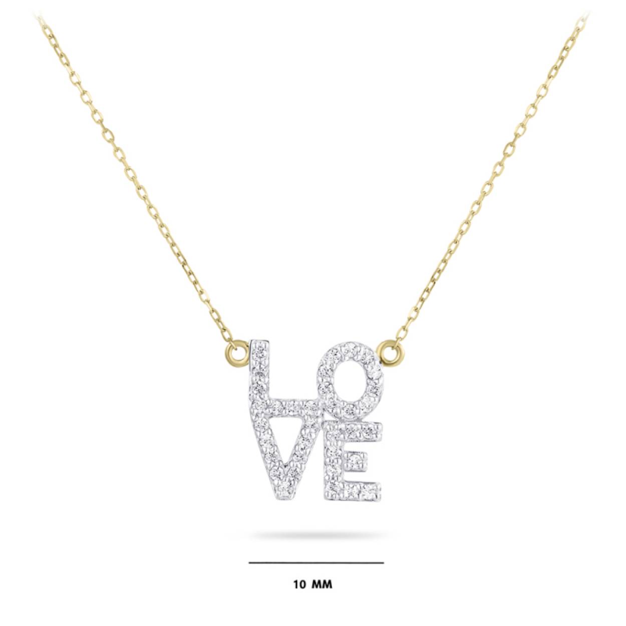 Gouden collier met love in zirkonia steentjes. Het collier is 38cm en met 4 cm te verlengen.