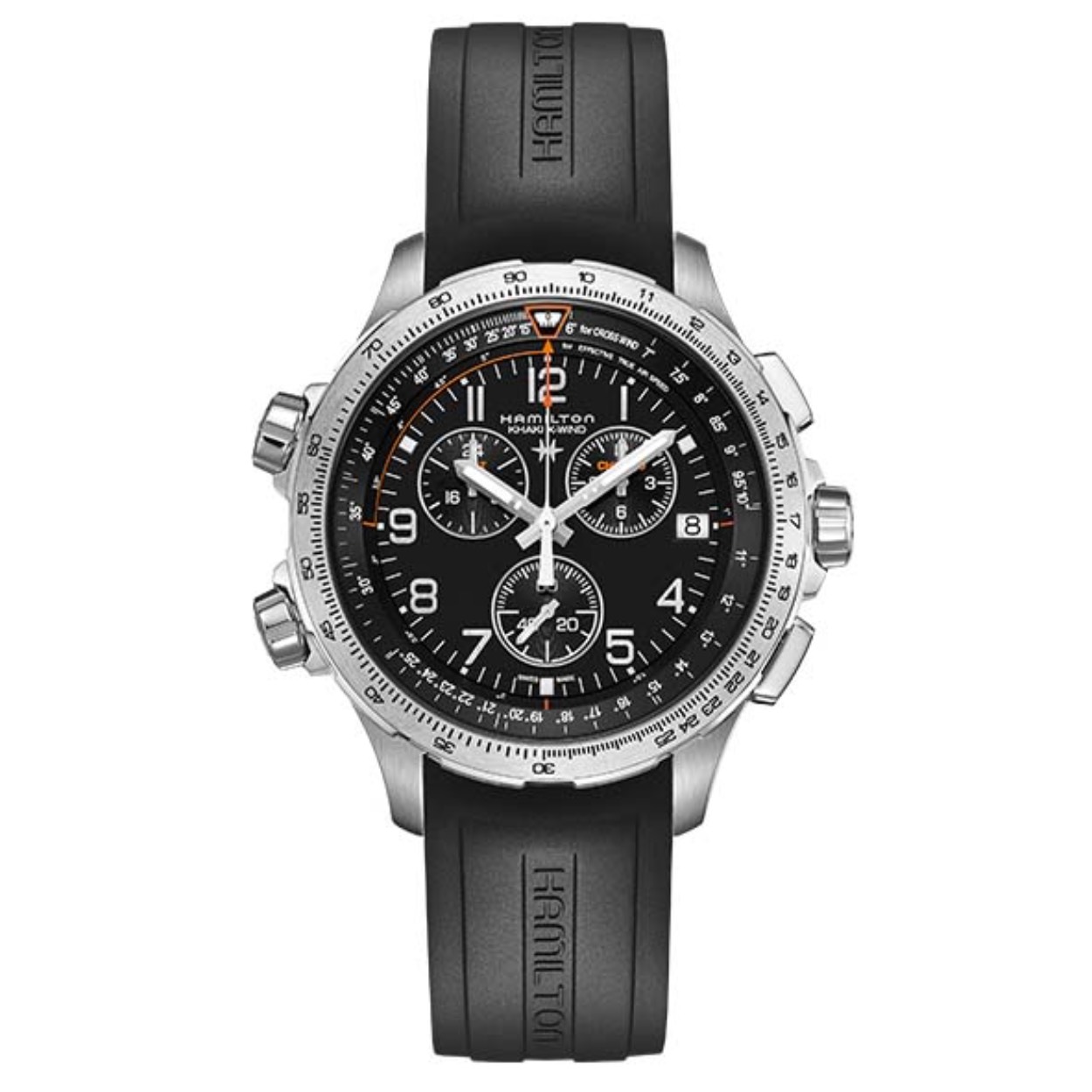 Weergave van zijwindberekeningen, chronograaf en ditmaal ook met een tweede tijdzone: De 46 mm roestvrijstalen kast is zodanig groot vormgegeven - een nieuwe invulling van de Khaki X-Wind collectie door de ontwerpers bij Hamilton - zodat dit horloge kan beschikken over alle luchtvaartfuncties. Avontuur ontmoet nauwkeurigheid en maakt een blijvende indruk, of u nu de kapitein van het vaartuig of aan boord als passagier bent.