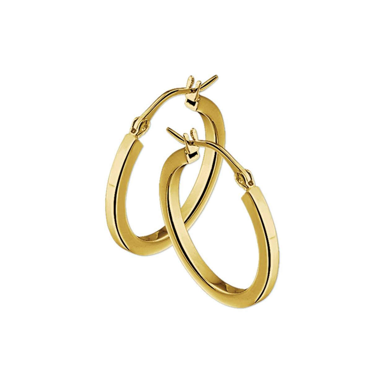 Geelgouden oorringen met een vierkante buis en een hefboom-sluiting.