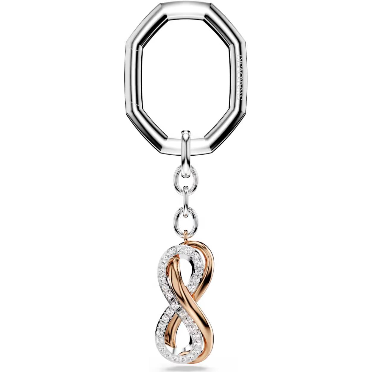 Deze betoverende sleutelhanger is ge&iuml;nspireerd door de Hyperbola-lijn en heeft de vorm van een tijdloos oneindigheidssymbool. De spiralen met goudkleurige toplaag hangen aan een schakel met rhodium toplaag en zijn gedecoreerd met heldere kristallen, waardoor een ritmisch ontwerp ontstaat dat schittert. Draag deze sleutelhanger elke dag mee als symbolische luxe.