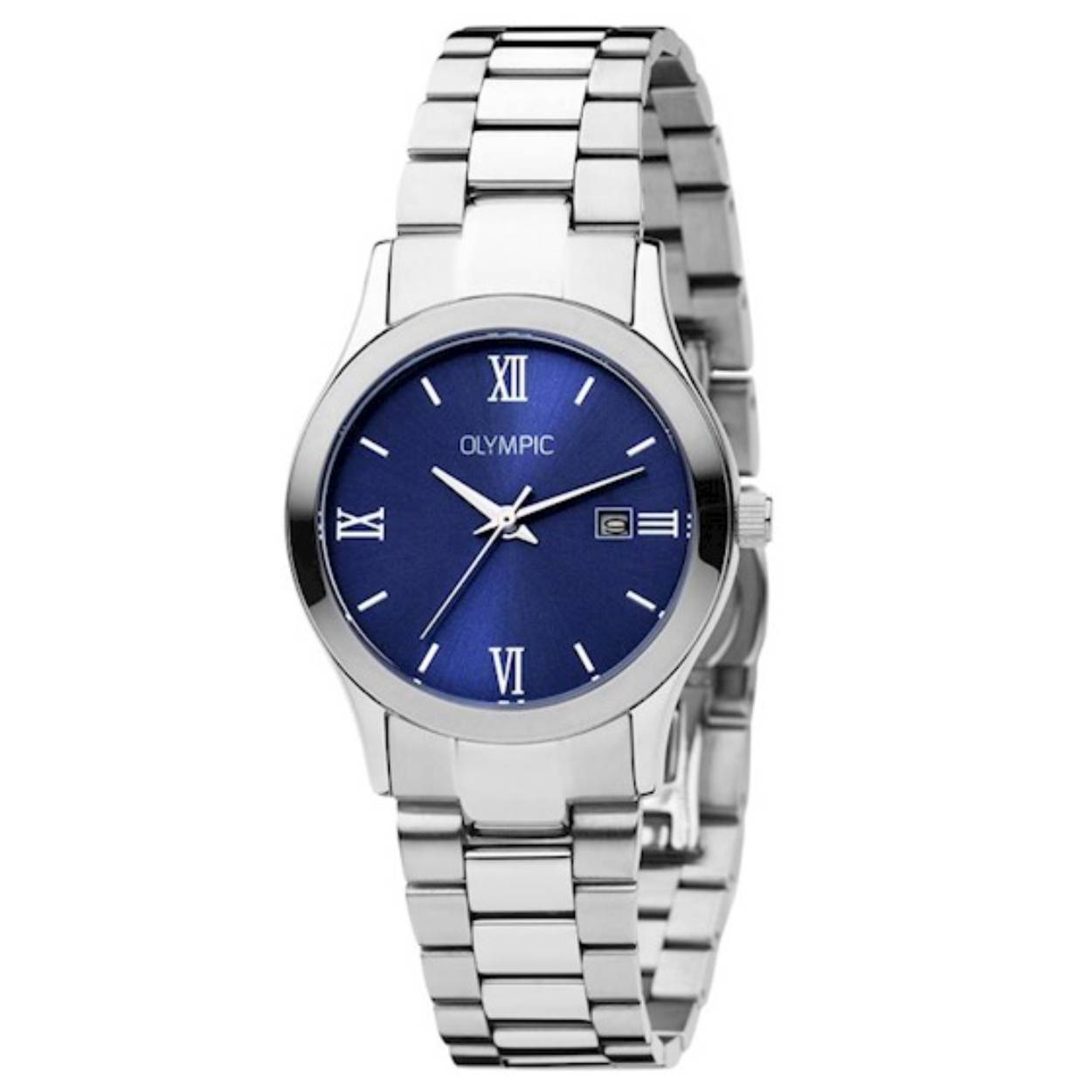 Olympic dames horloge OL66DSS010 
Stalenkast met blauwe wijzerplaat
Stalen schakelband
3 ATM waterdicht