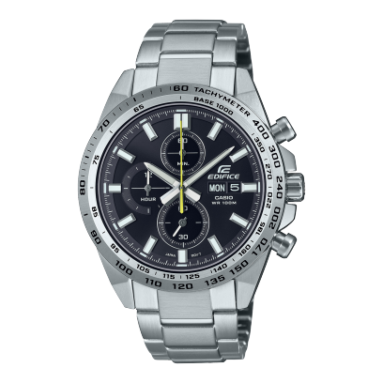 Dit Casio horloge behoort tot de Edifice collectie.
Referentienummer: EFR-574D-1AVUEF

Dit Casio Edifice horloge heeft een zwarte wijzerplaat. De groene lijn die in het midden over de secondewijzer loopt, steekt opvallend af tegen de wijzerplaat met handige dag- en datumweergave. Het horloge heeft een diameter van 47,5mm. De kast en band van het hologe zijn gemaakt van staal. Het horloge is 10atm waterdicht. 