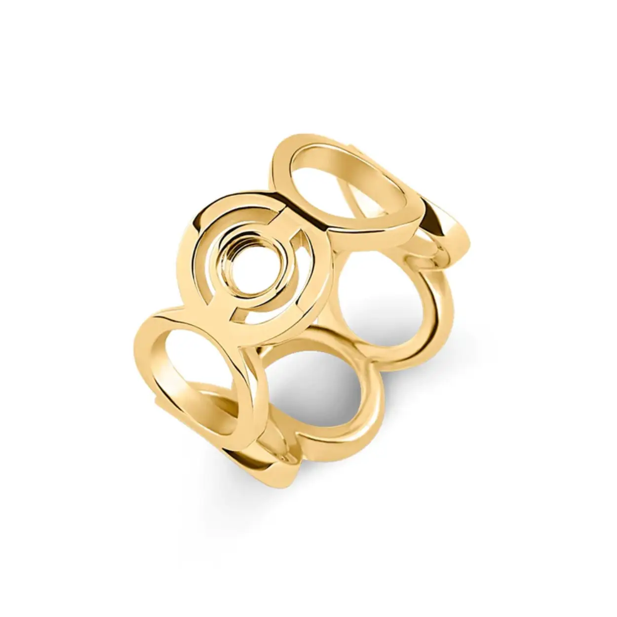 De Melano Vivid Valetta ring is een ode aan de vrouwelijke vormen! Deze brede opengewerkte topper laat stukjes huid zien, waardoor de robuuste uitstraling wordt omgezet in elegantie. Tip: combineer met één van de vele ronde Vivid steentjes! De Valetta ring heeft een totale breedte van 11 mm en is verkrijgbaar in een zilver-, rose goud- of goudkleurige plating.

Alle steentjes uit de Melano Vivid collectie zijn verwisselbaar en passen op de Valetta ring.