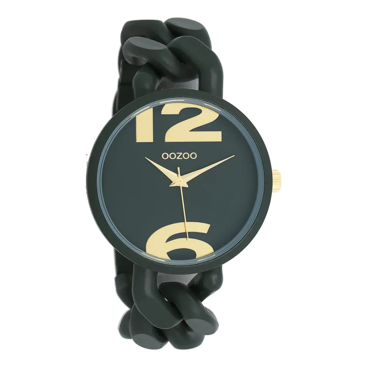 Bos groene OOZOO horloge met bos groene grove schakelarmband - C11269