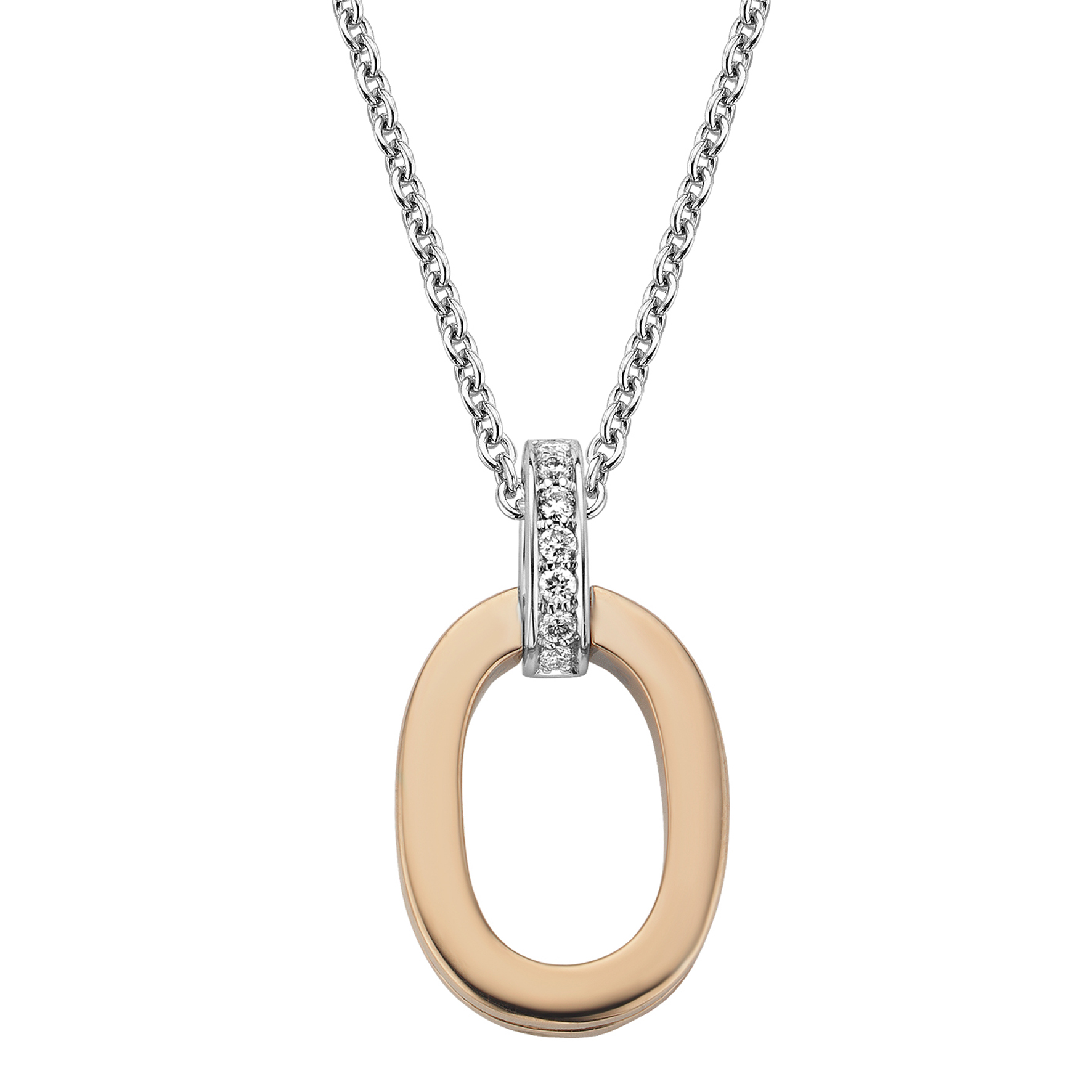 18KT rood/witgoud collier 0.06ct