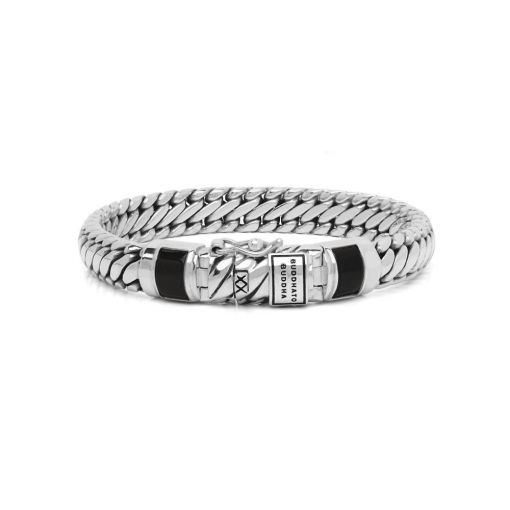Deze tijdloze armband met de iconische Ben schakel heeft als uniek detail twee zwarte onyx stenen.