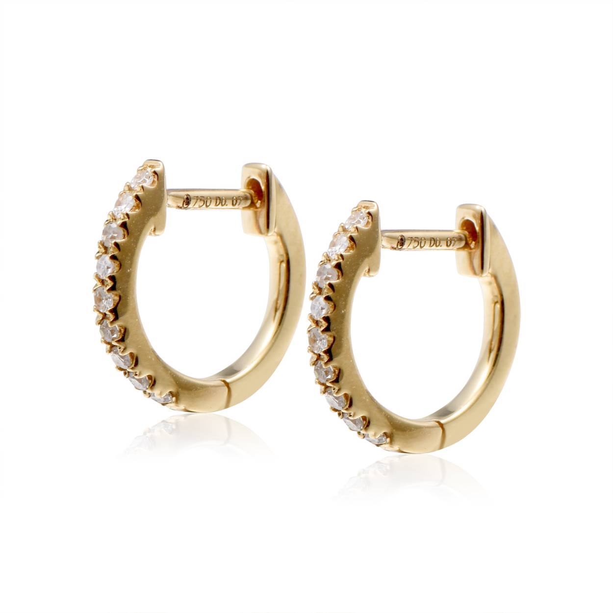 14k geelgouden klapcreool met diamant, 12mm 