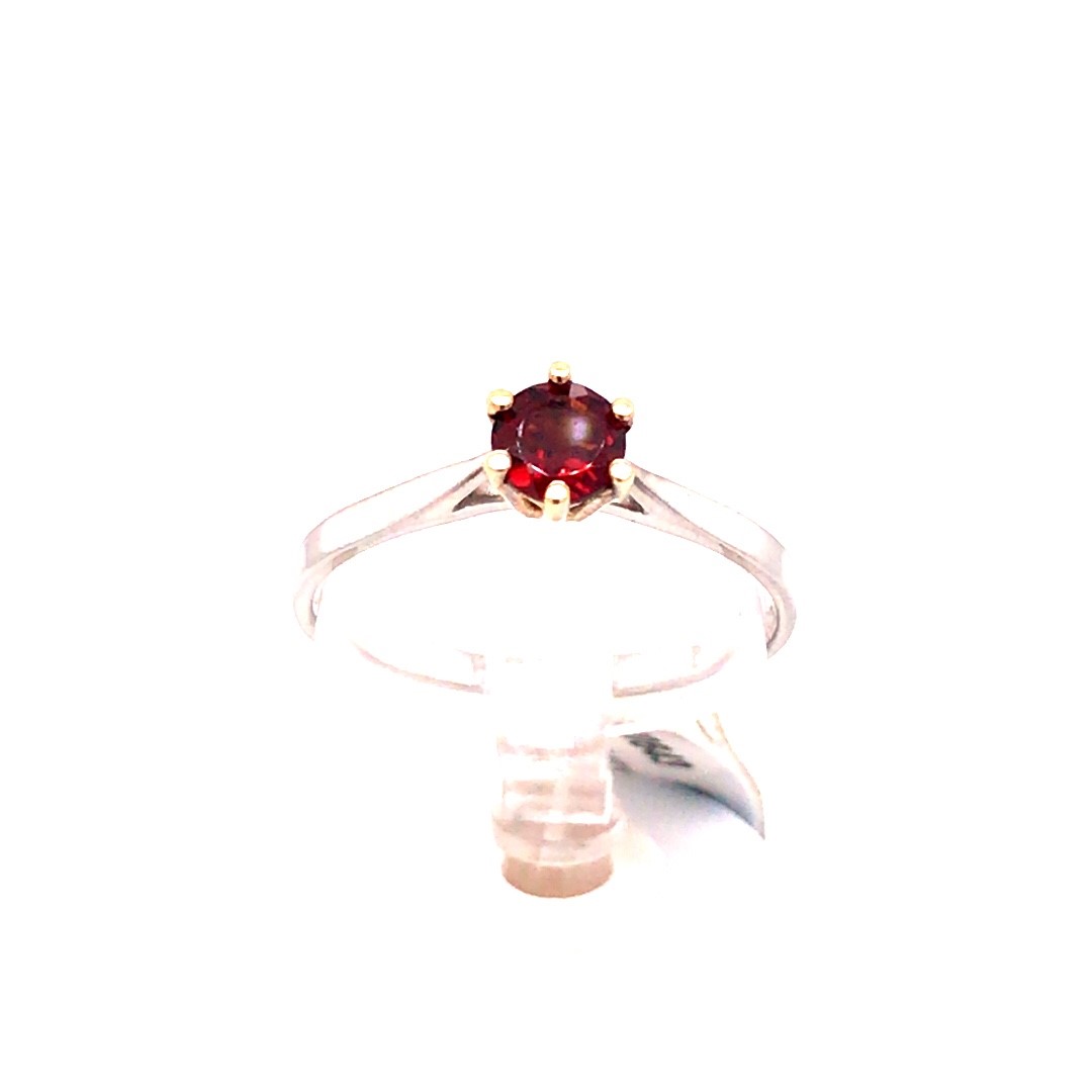 Geelgouden/Witgouden ring met granaat 6mm