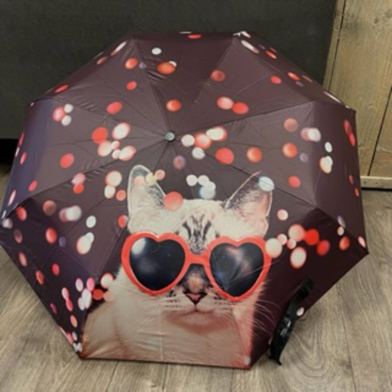 Goede paraplu met leuke katten print.