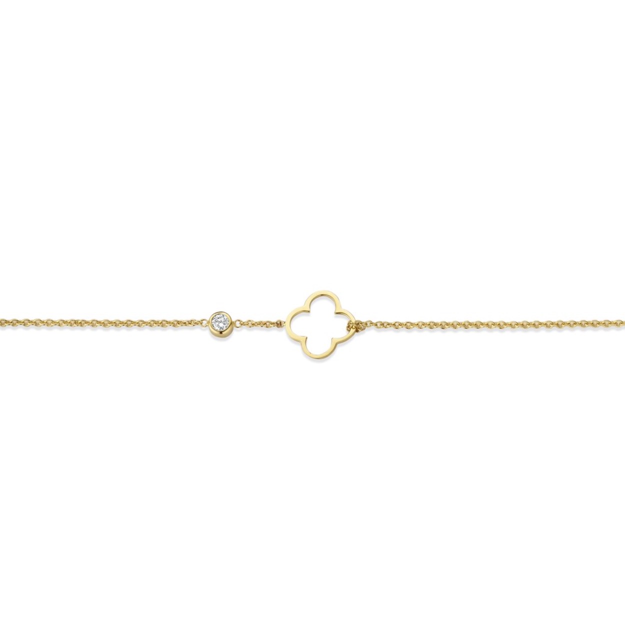 Geel gouden armband (18 kt) met bloemetje en briljant: 0,05 ct
Lengte: 18 cm
Diameter bloem: 11,5 mm
Bijhorende ketting ook verkrijgbaar
De prijs kan variëren naargelang de goudprijs