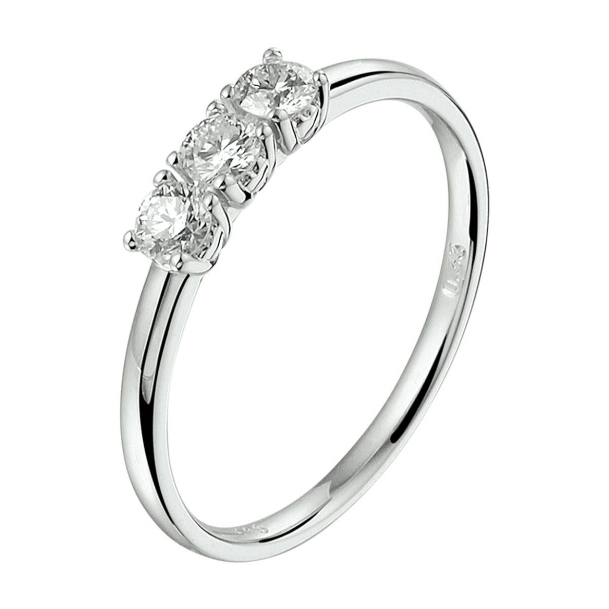 Luxe 14k witgouden ring uitgevoerd met een schitterende diamant rij. De ring heeft een breedte van 3mm.