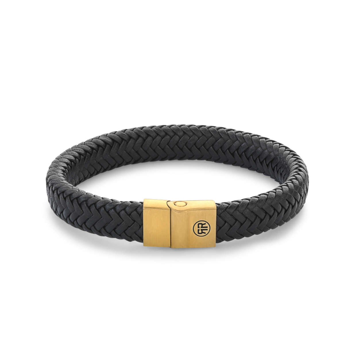 Rebel & rose armband full metal herringbone black gold M 
RR-M0021-G-M