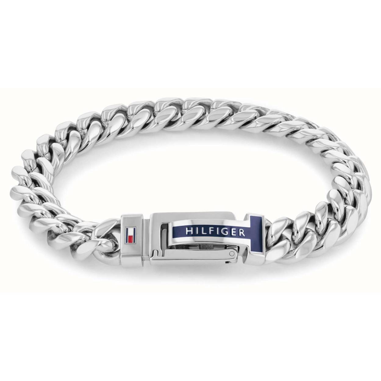 Tommy Hilfiger Jewels TJ2790433 Armband Heren Zilverkleurig 21cm
Deze unieke armband van Tommy Hilfiger van de jewelry serie met nr: TJ2790433 is een stoer chique model. De zilverkleurige heren armband heeft grove afgeronde gourmet schakels die door een speciale haaksluiting op 3 maten te dragen is. Op de sluiting is een letter T van blauw emaille gemaakt wat de armband een opvallend detail geeft. De totale lengte is 21cm.

Het merk:
Tommy Hilfiger is wereldwijd één van de grootste designer lifestyle merken en is internationaal bekend om haar classic American cool stijl. De sieraden zijn voor dames en heren met een eigen stijl, die niet bang zijn om dit aan de wereld te laten zien.

Specificaties:
- Artikelnr: TJ2790433
- Zilverkleurige armband
- Materiaal: Staal
- Totale lengte 21cm
- Heren sieraad