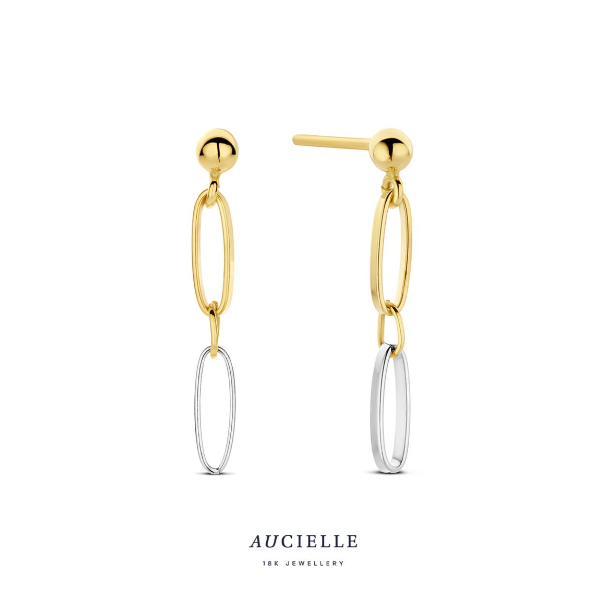 Aucielle oorhangers goud 18k, bicolor schakels