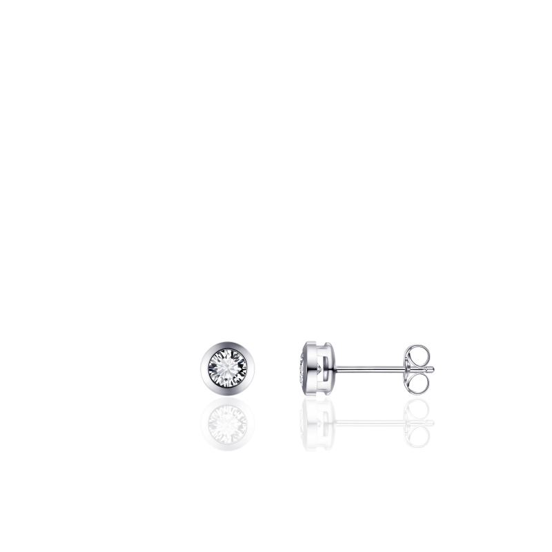14k witgouden oorknop met een zirkonia, 3mm zirkonia is gezet in een ronde zetkast.